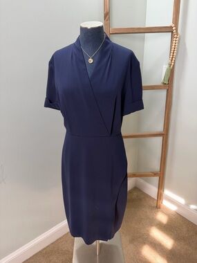 M.M. Lafleur Navy Blue Tory 5.0 Short Sleeve Faux Wrap Dress Size 8